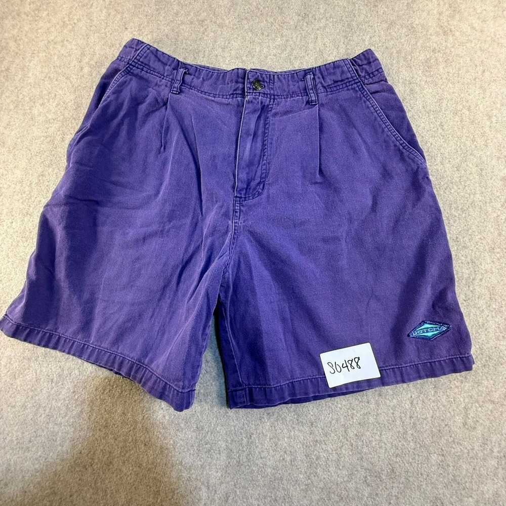 Vintage Gotcha Mens Purple Pleated Surf Skate Shorts Size 32 Cotton Twill Logo